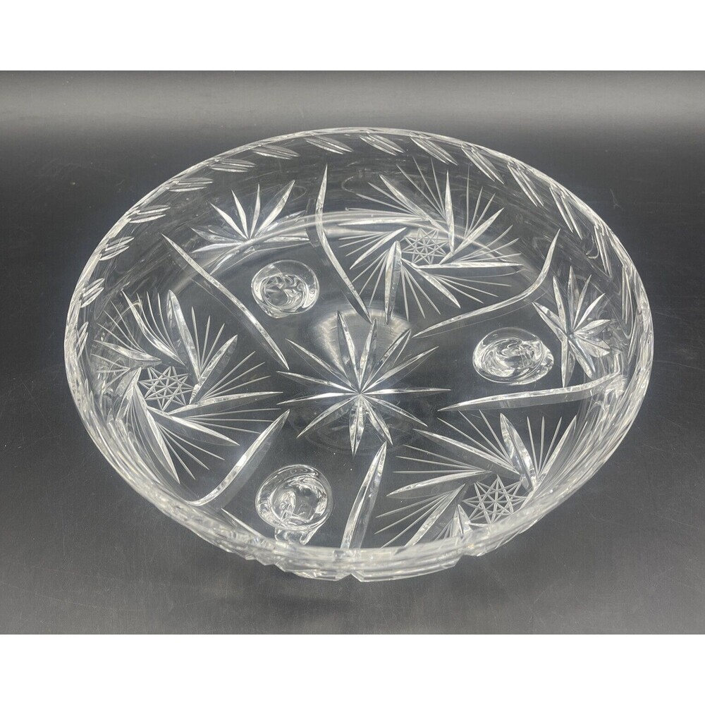 VTG American Brilliant Crystal Glass‎ Hand Cut Nappy Footed Candy Nut Dish 9”